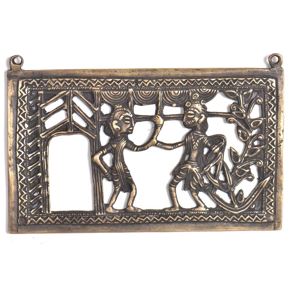 Bronze Tribal Wall Art Hanging With A Woman & Man Holding Woman Hand