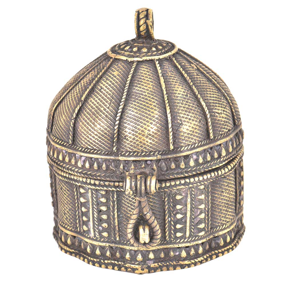 Circular Bronze Storage Box With A Lid  And Fine Engraving