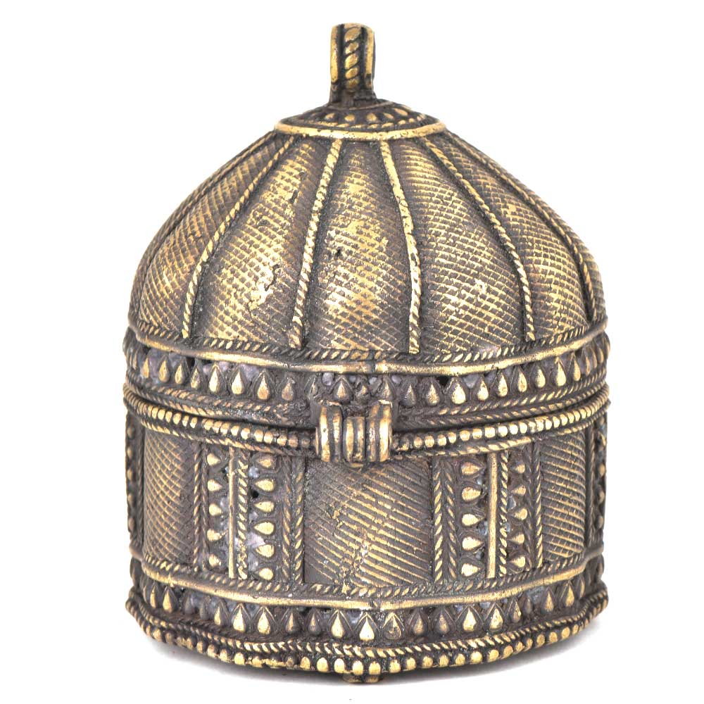 Circular Bronze Storage Box With A Lid  And Fine Engraving