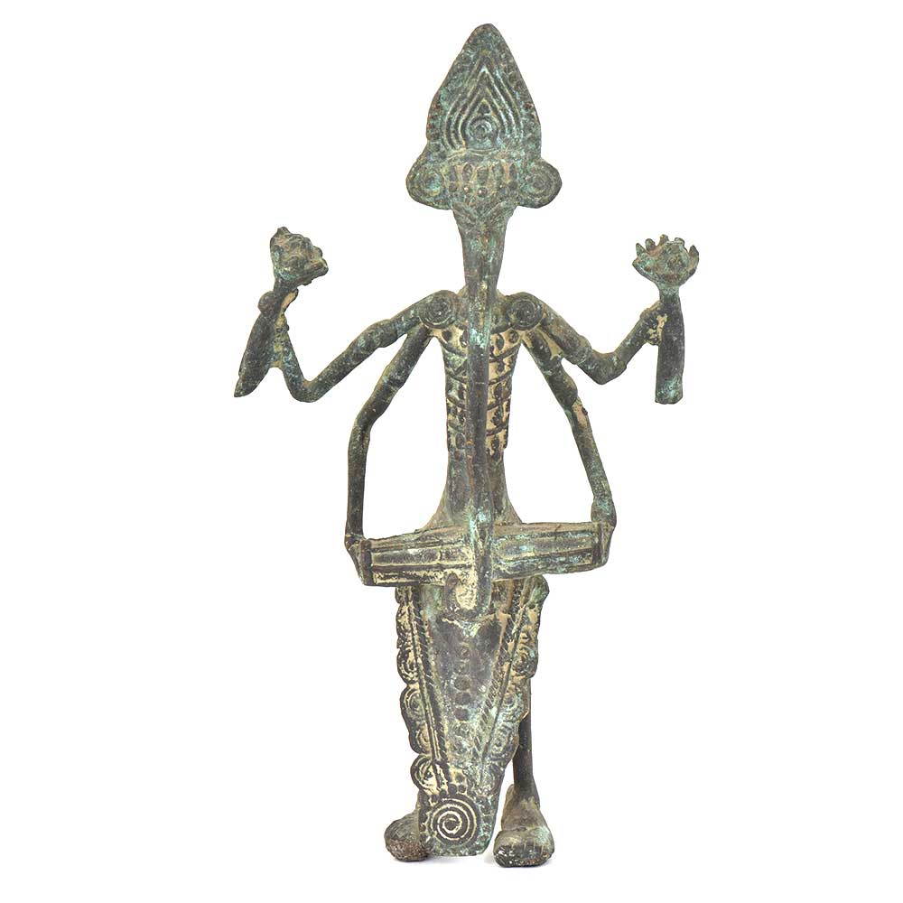 Bronze Tribal Ganesha Playing Dholak Figurine