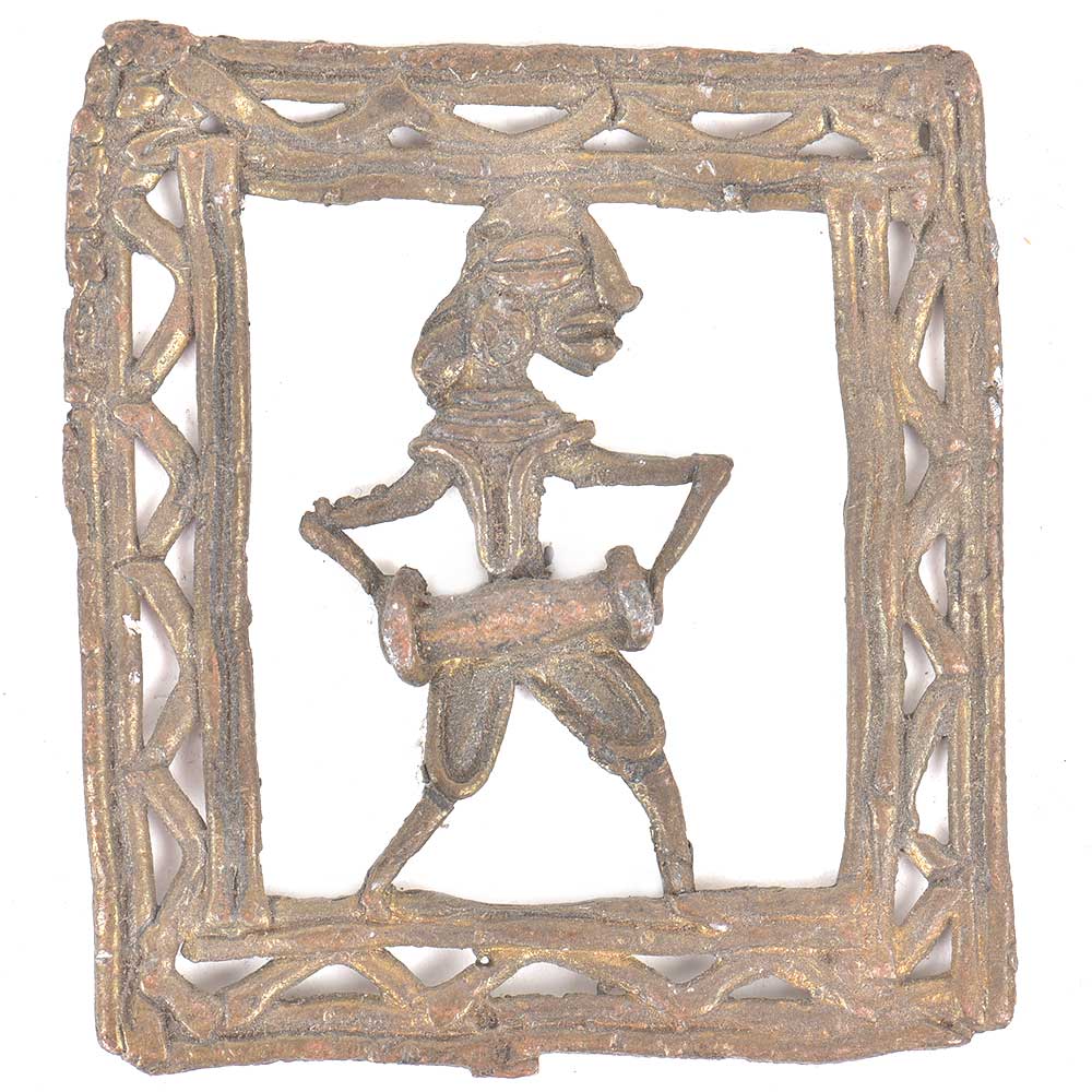 Brass Rustic Dhokra Wall Art Hanging Tribal Man Playing Dholak