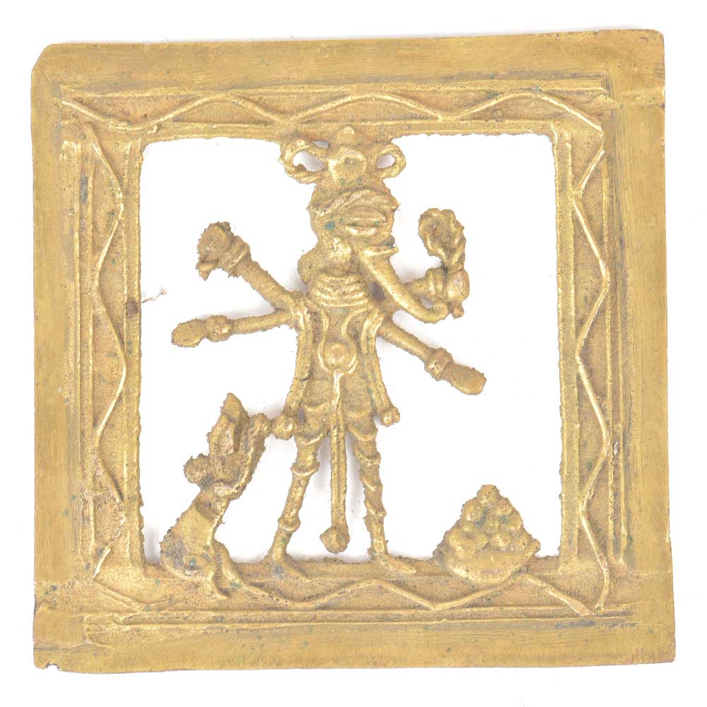 Brass Dhokra Wall Art Hanging Charbhuja Ganesha & Mushak