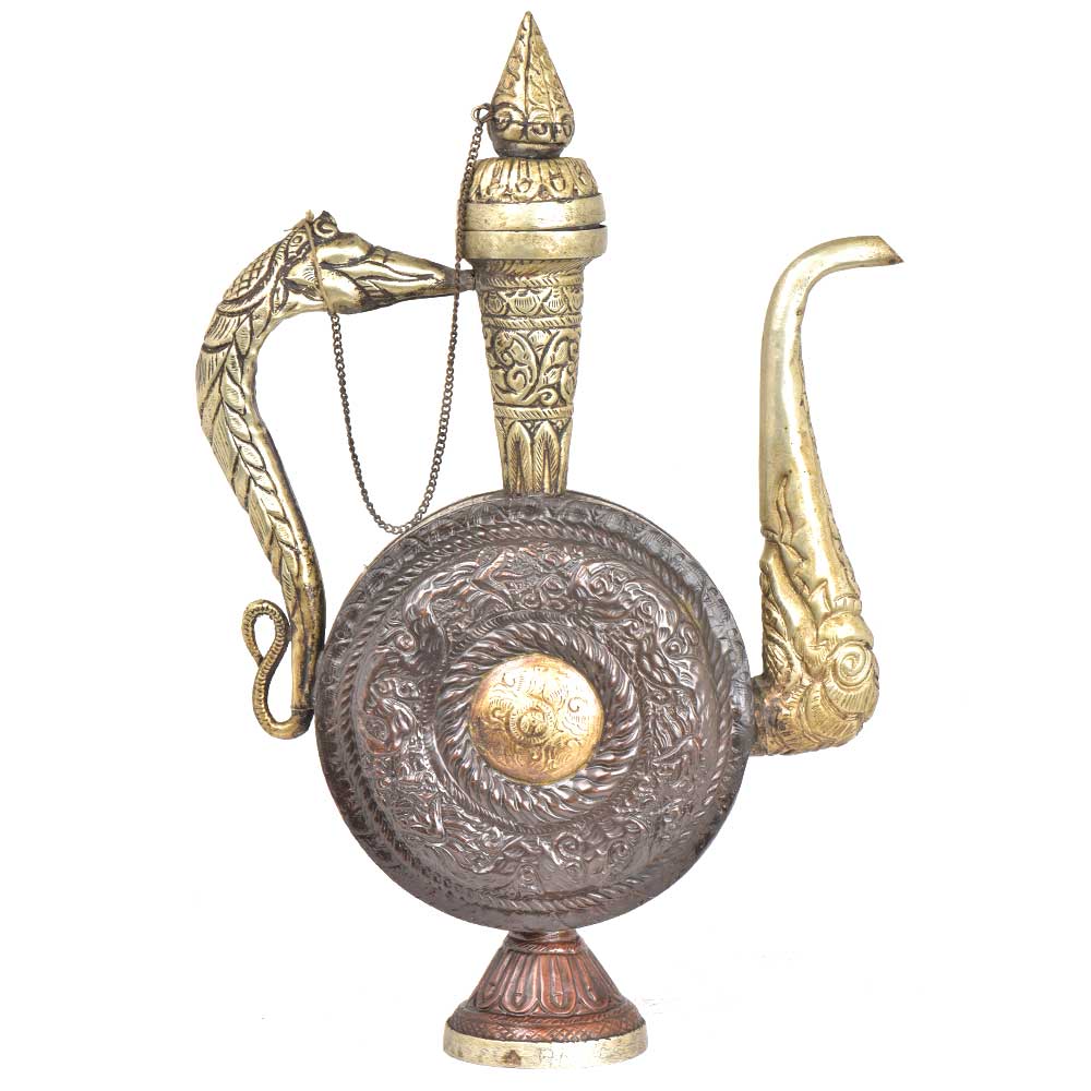 Vintage Copper With Brass Embossed Design Surai Wine Tea Pot