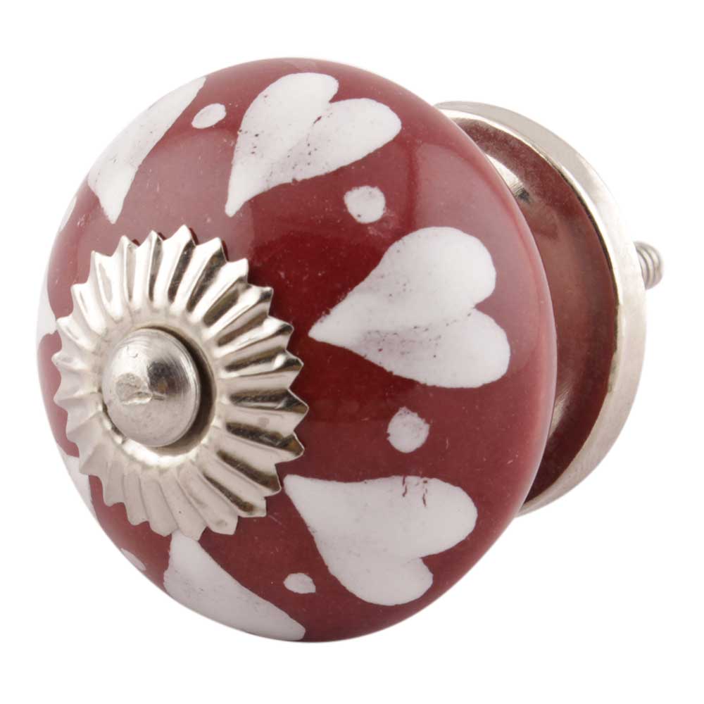 Cherry And White Heart Ceramic Drawer Knobs Online