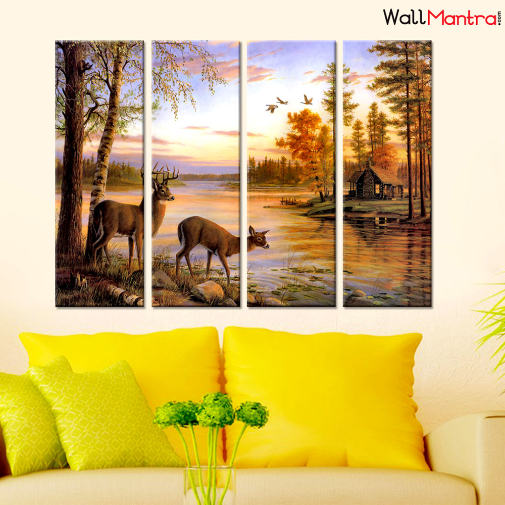 Deer Nature Panting Premium Quality Canvas Wall Hanging
