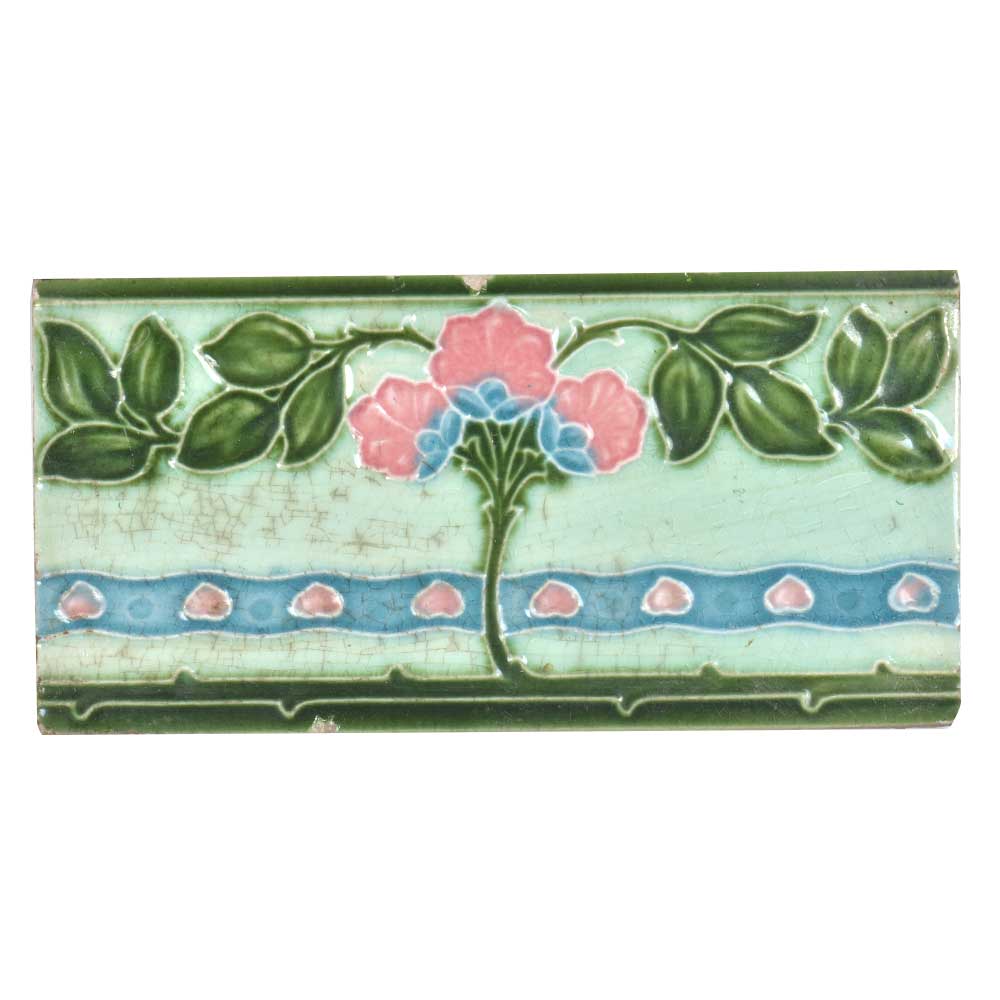 Ceramic Pink Flowers Tile Art With Leafy Pattern Tiles