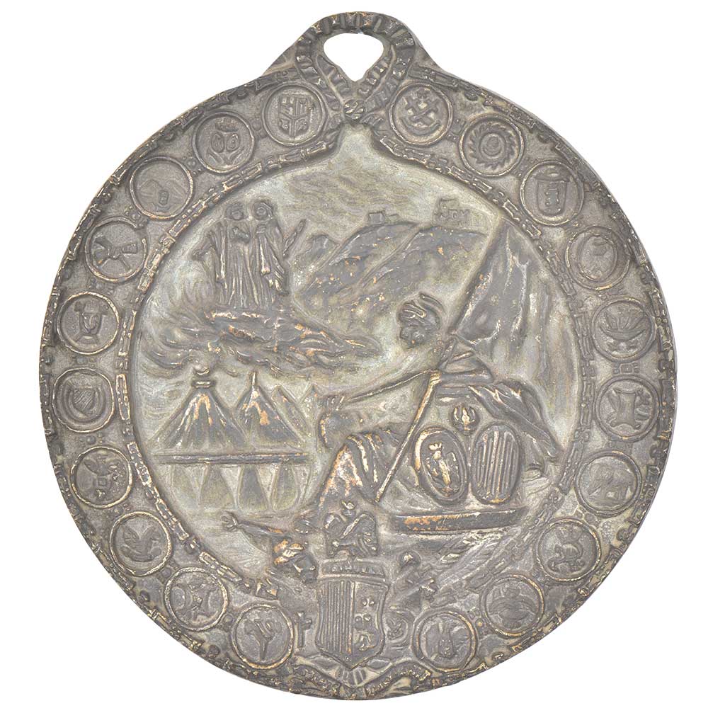 Engraved Brass Village Scene Pendent