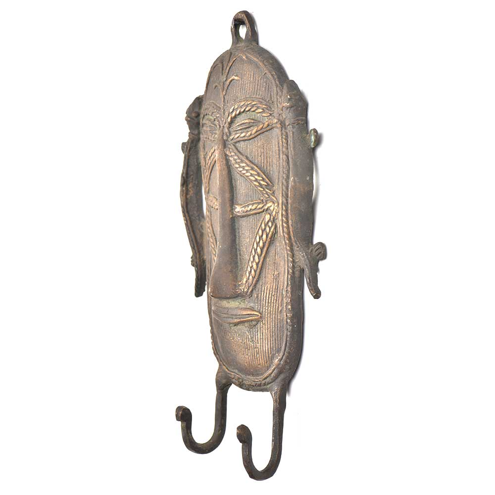 Unusual Copper Tribal Face Mask With Two Hooks