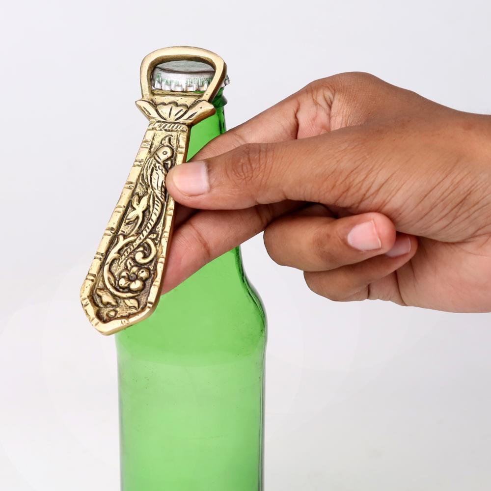 Brass Bottle Opener With Parrot & Flowers Engraved