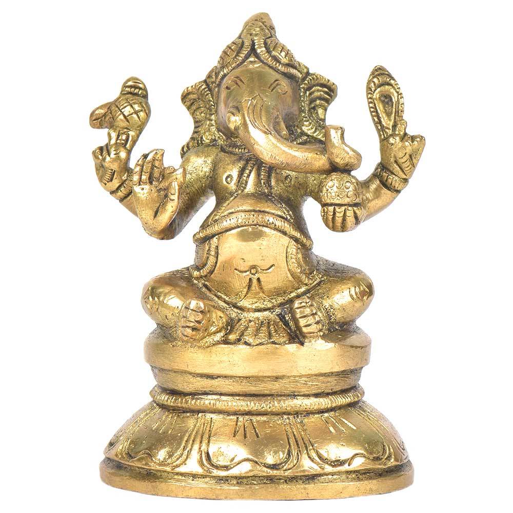 Brass Ganesha Sitting On A Raised Platform