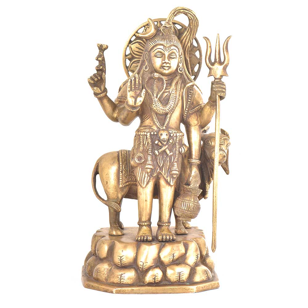 Brass Lord Shiva Standing Statue With Nandi