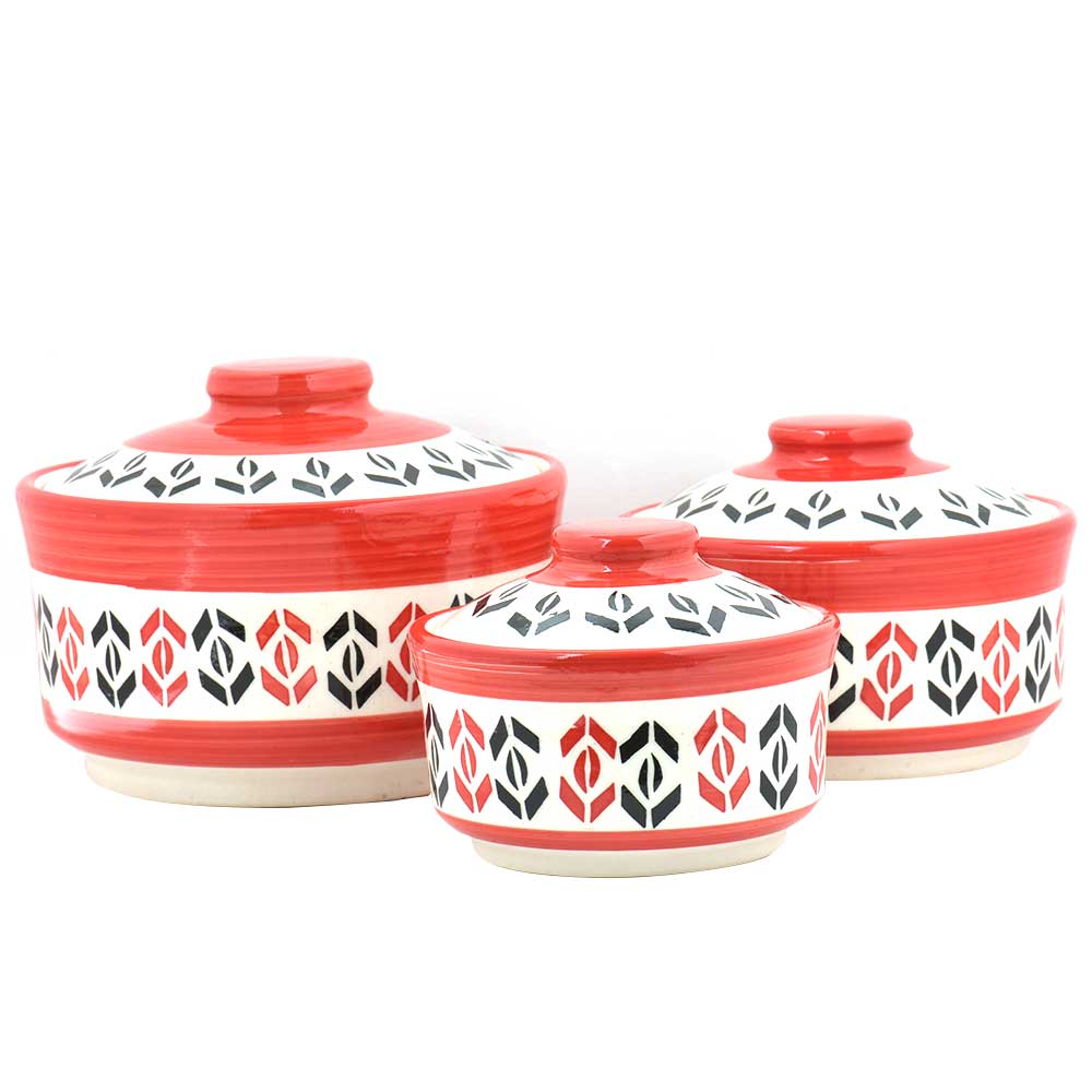 Red White Red Designer 3 Strorage jar Set With Lids