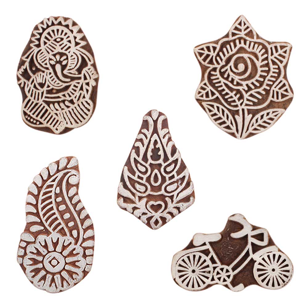 Set of 5 Piece New Mix Wooden Printing Blocks