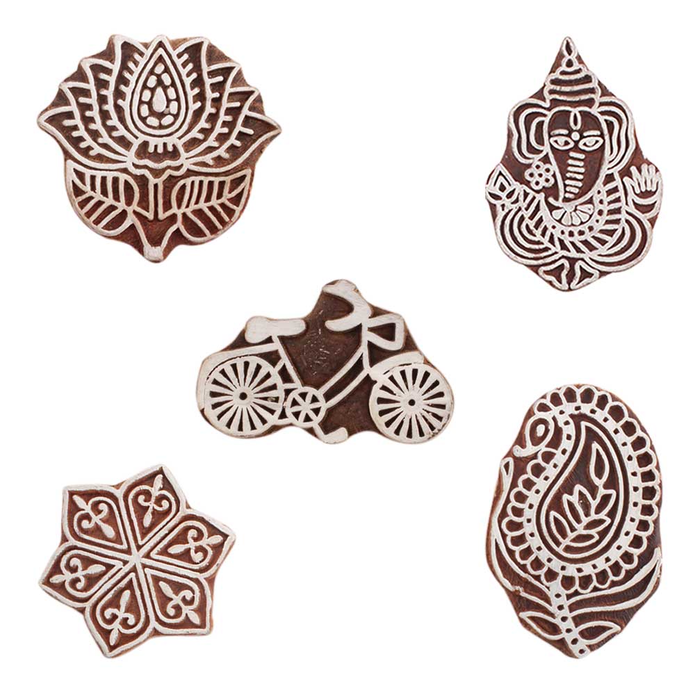 Set of 5 Piece New Mix Wooden Printing Blocks