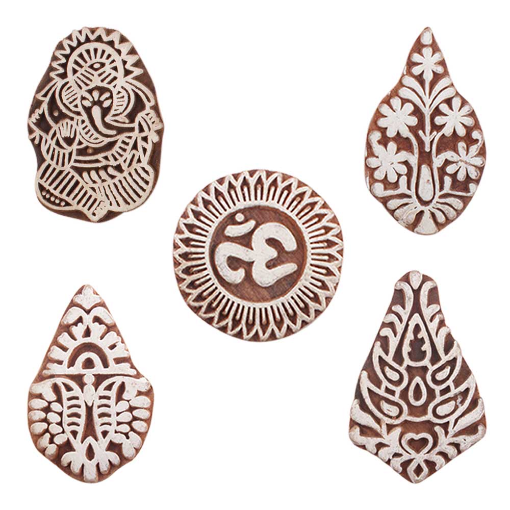 Set of 5 Piece New Mix Wooden Printing Blocks