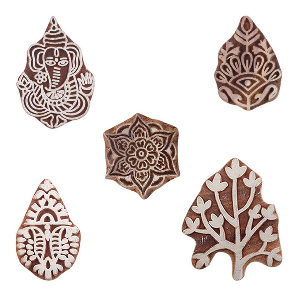 Set of 5 Piece New Mix Wooden Printing Blocks