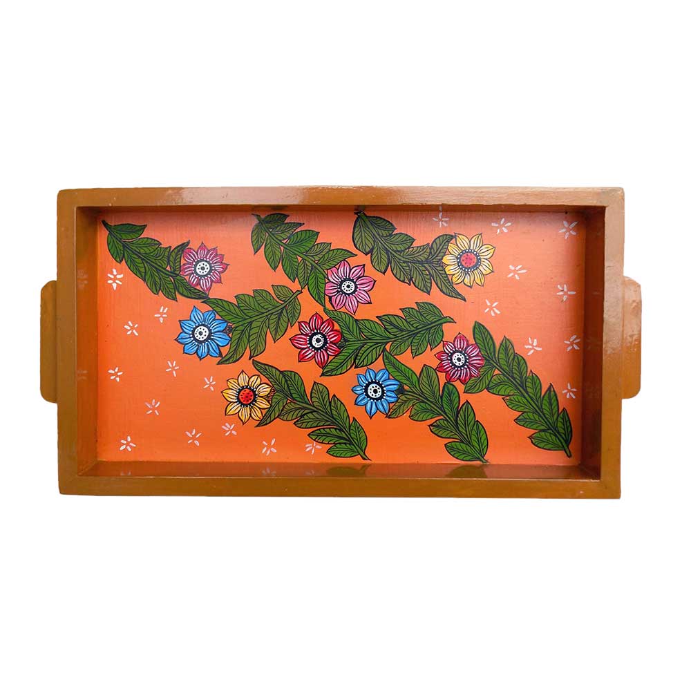 Floral Design Handmade Painting Wooden Tray