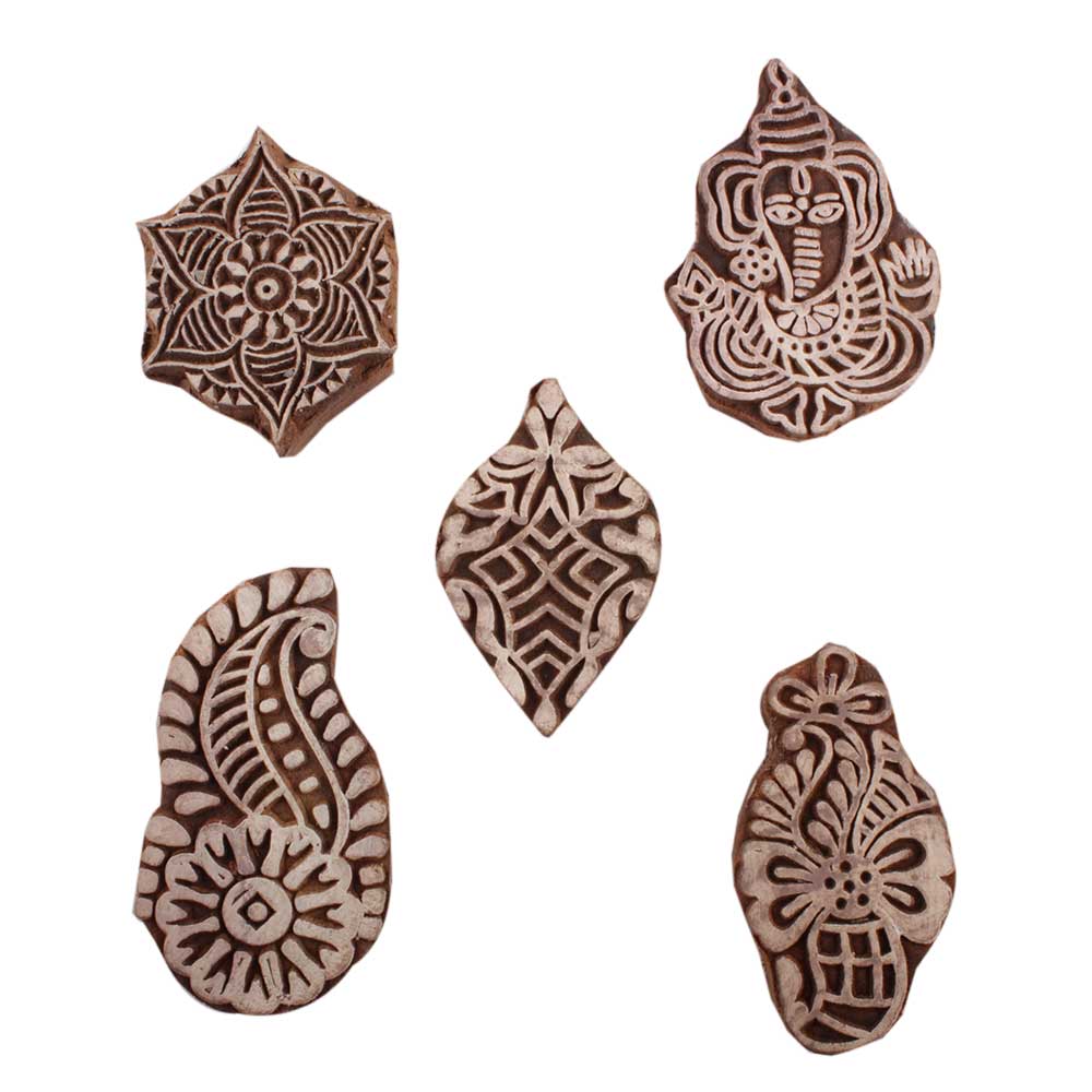 Set of 5 Piece New Mix Wooden Printing Blocks