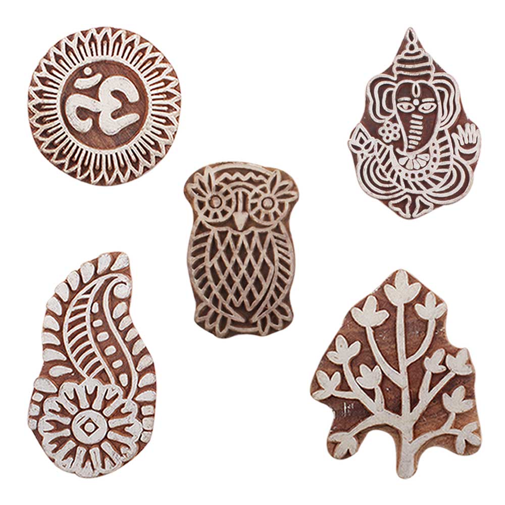 Set of 5 Piece New Mix Wooden Printing Blocks