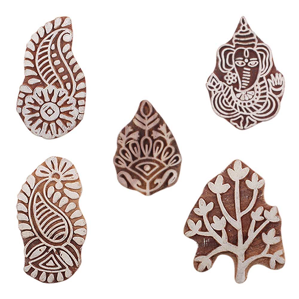 Set of 5 Piece New Mix Wooden Printing Blocks