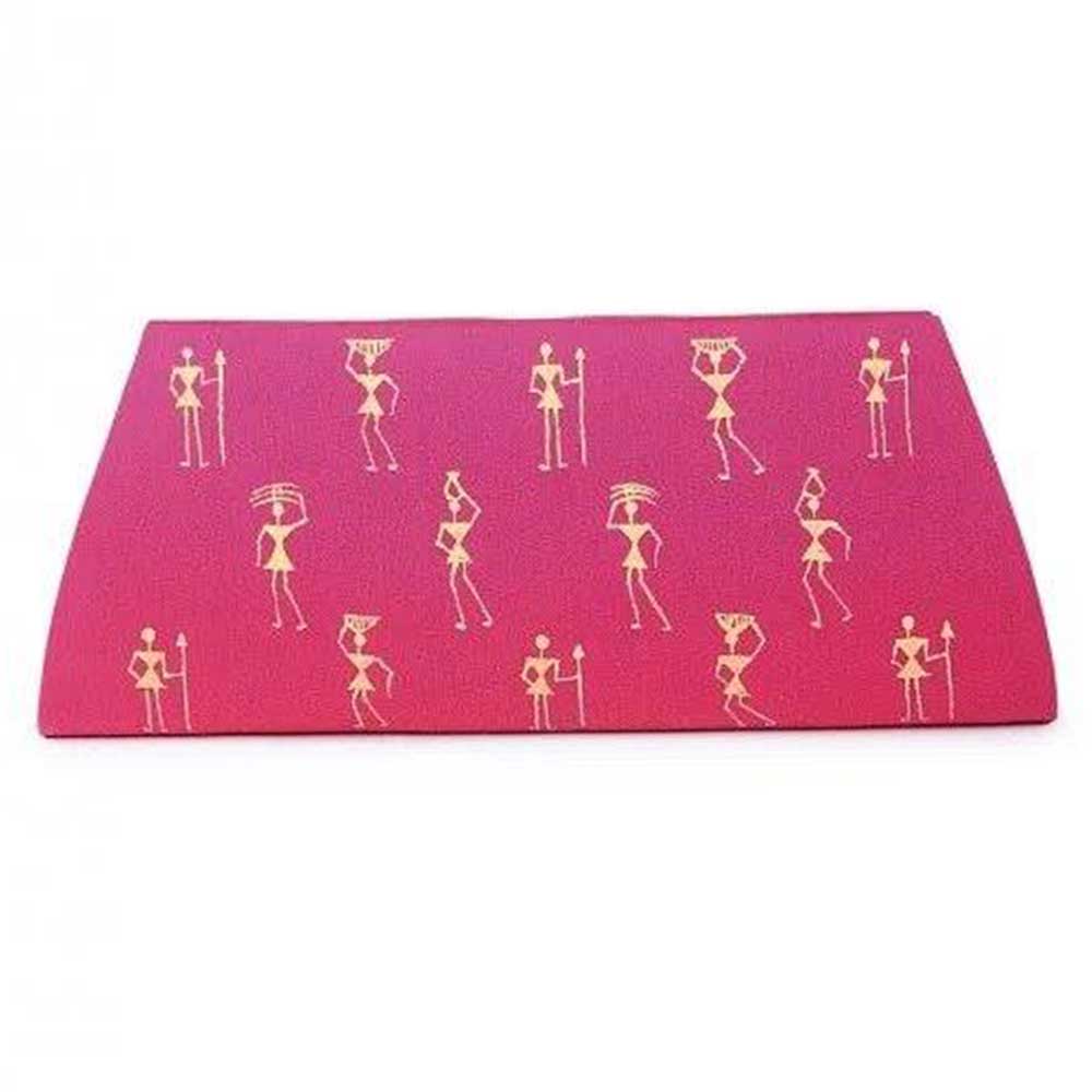 Handmade Pink Color Warli Painted Cotton Silk Clutch bag for Women