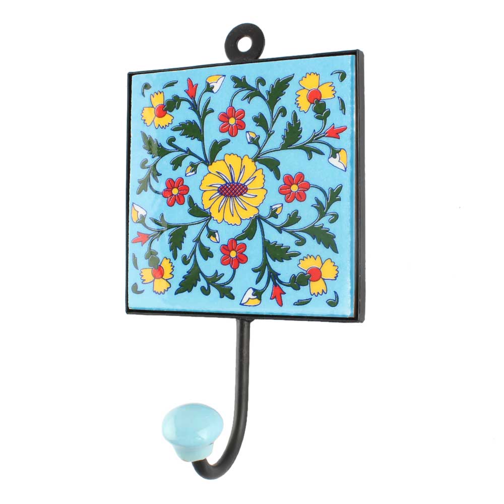 Turquoise Wheel Flower Ceramic Tile Hook Online