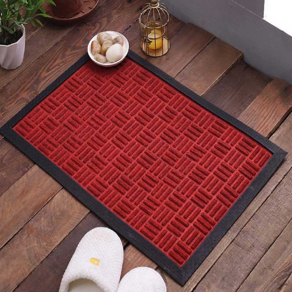 SWHF Premium Poly Propylene and Rubber Quirky Design Door and Floor Mat : Red Criscross