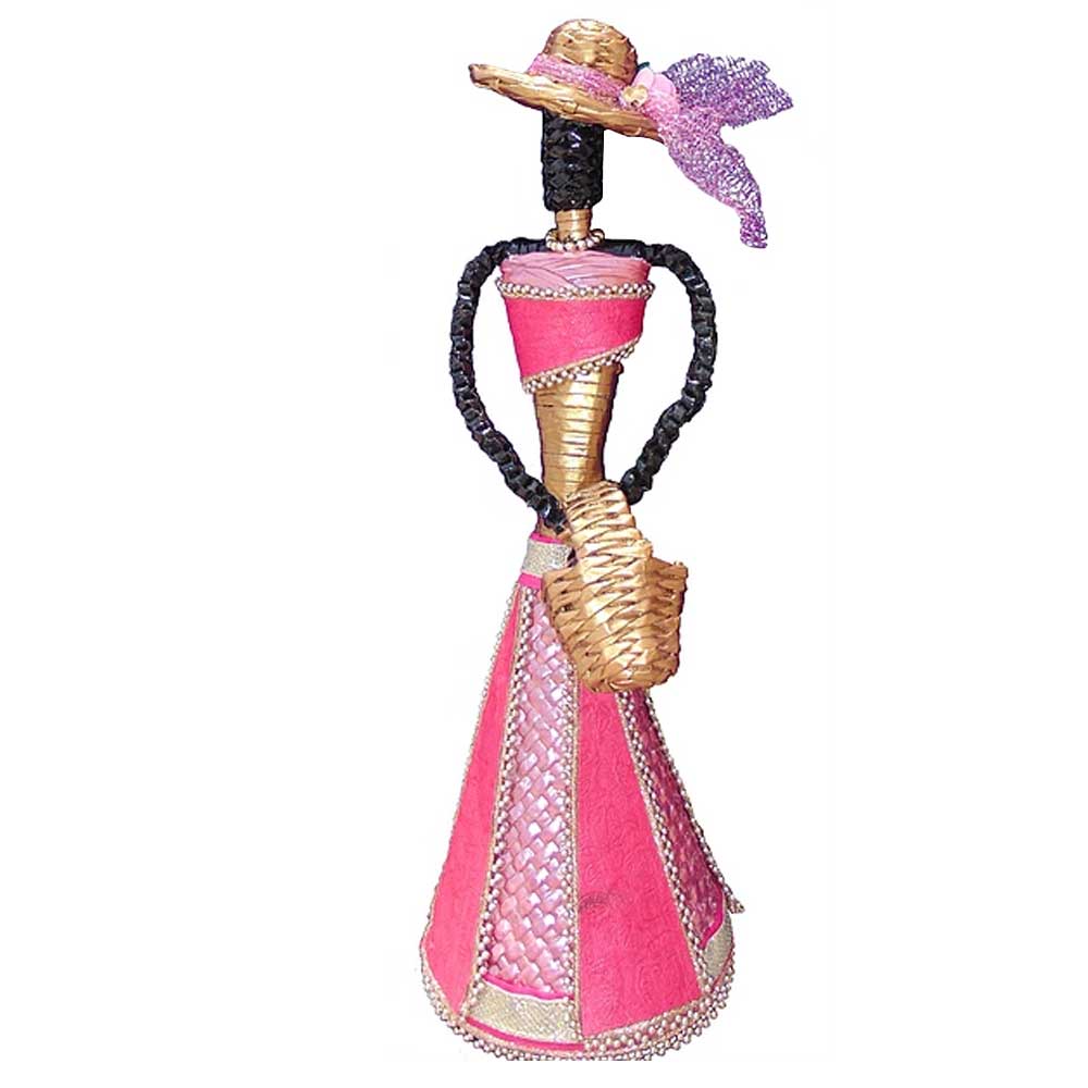 African Doll Showpiece In Pink With Holding Basket With Two Hands