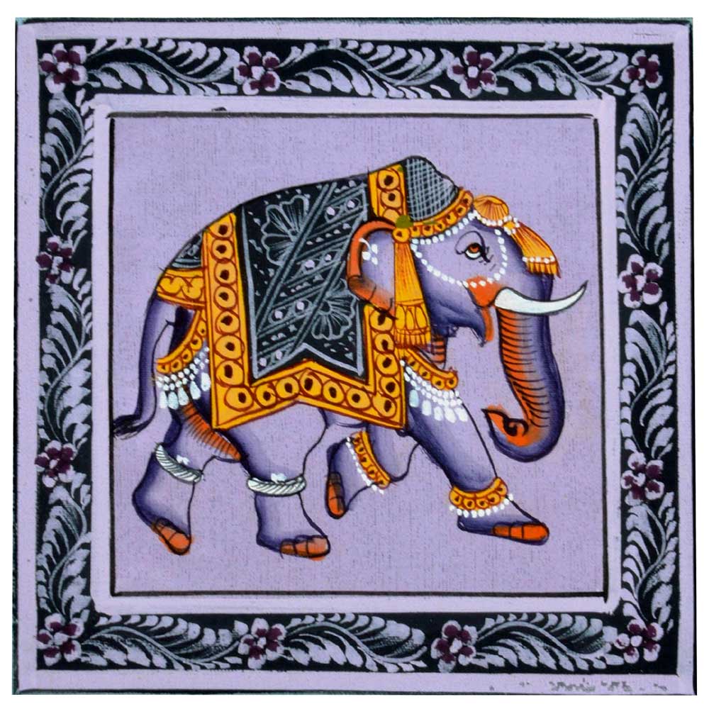 Handmade Card -Miniature painting of Elephant on silk cloth