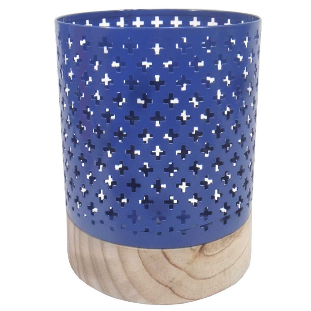 Metal/Wood Hurricane With Base In Dark Blue