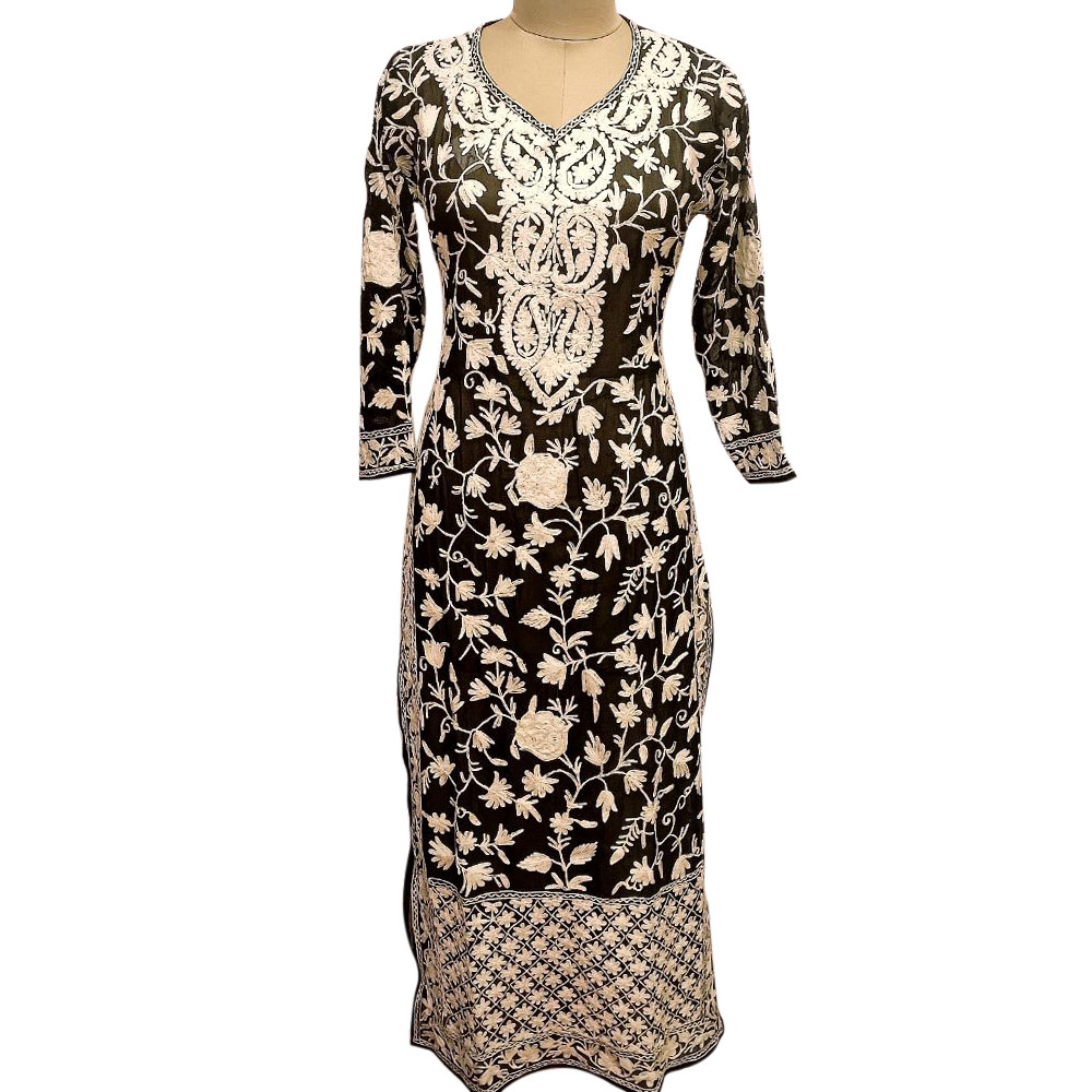 Black Designer Dress Fabric Georgette With Heavy Embroidery