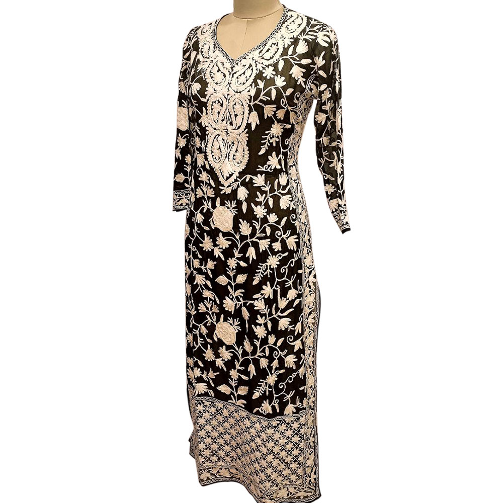 Black Designer Dress Fabric Georgette With Heavy Embroidery