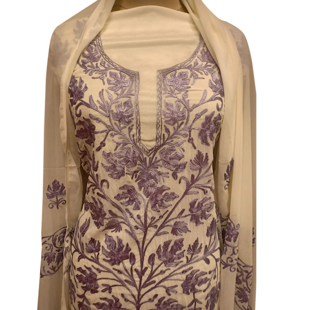 Purple Floral Embroidery Dress Fabric Georgette With Matching Dupata