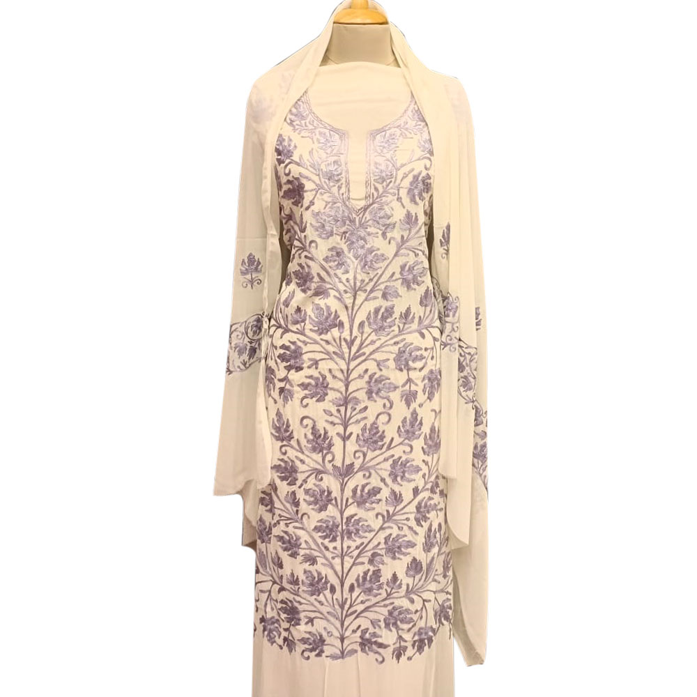 Purple Floral Embroidery Dress Fabric Georgette With Matching Dupata