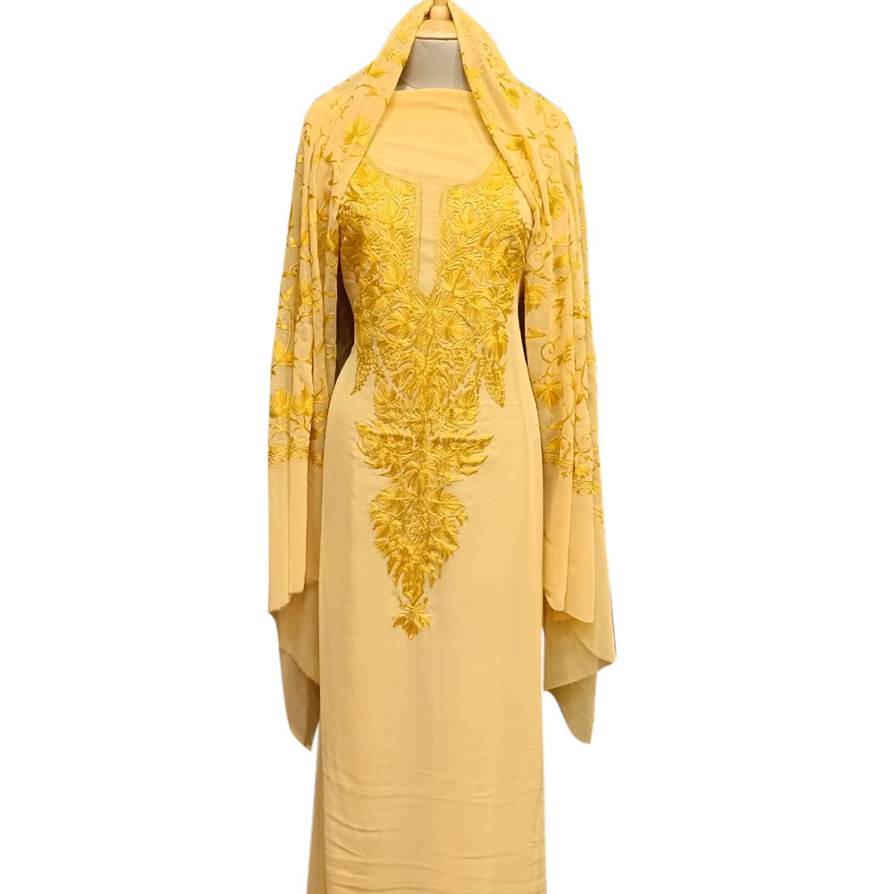 Golden Yellow Delight Floral Dress Fabric Georgette With Matching Dupata