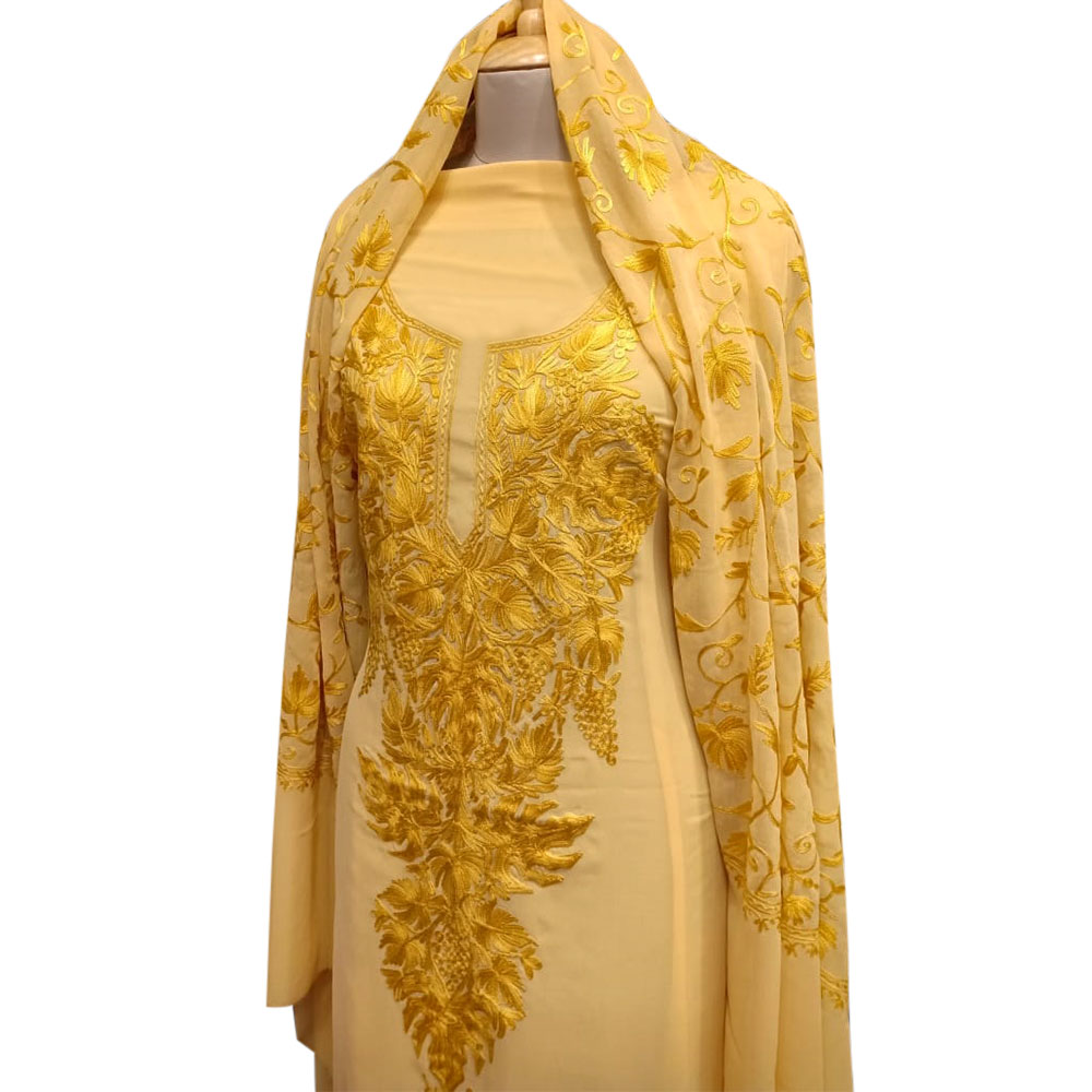 Golden Yellow Delight Floral Dress Fabric Georgette With Matching Dupata
