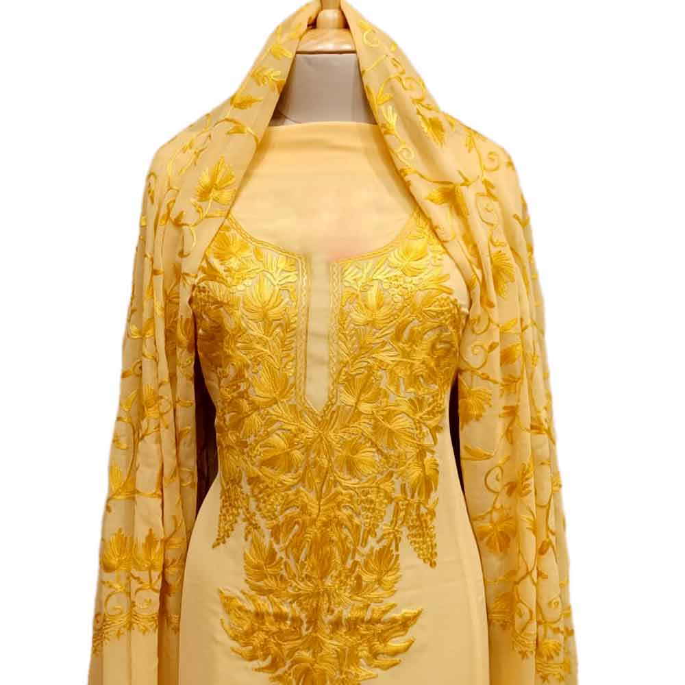 Golden Yellow Delight Floral Dress Fabric Georgette With Matching Dupata