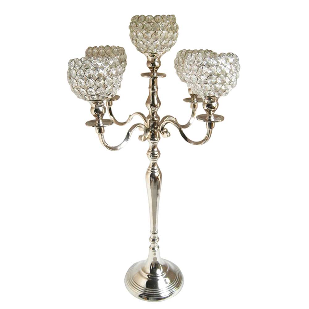5 Light Candle Stand In Silver & White