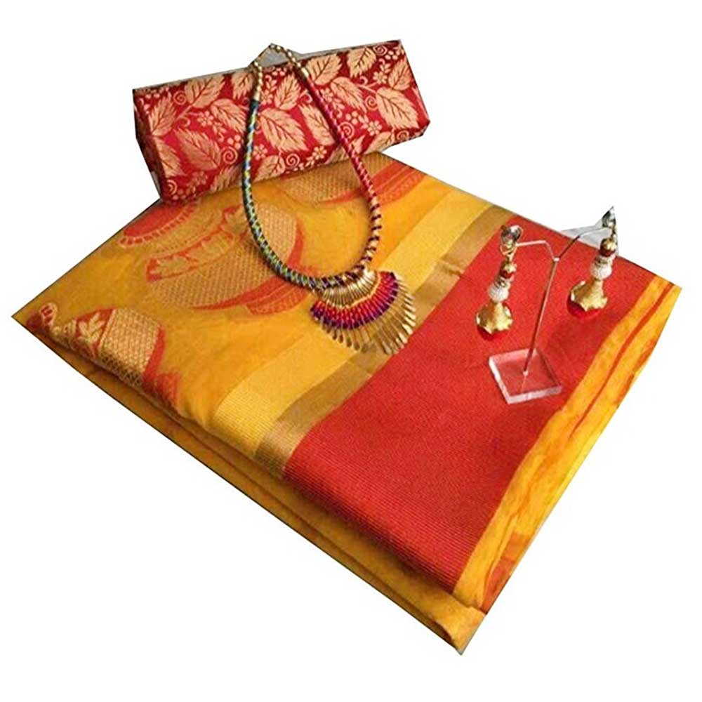 Yellow Cotton Silk Matka Saree