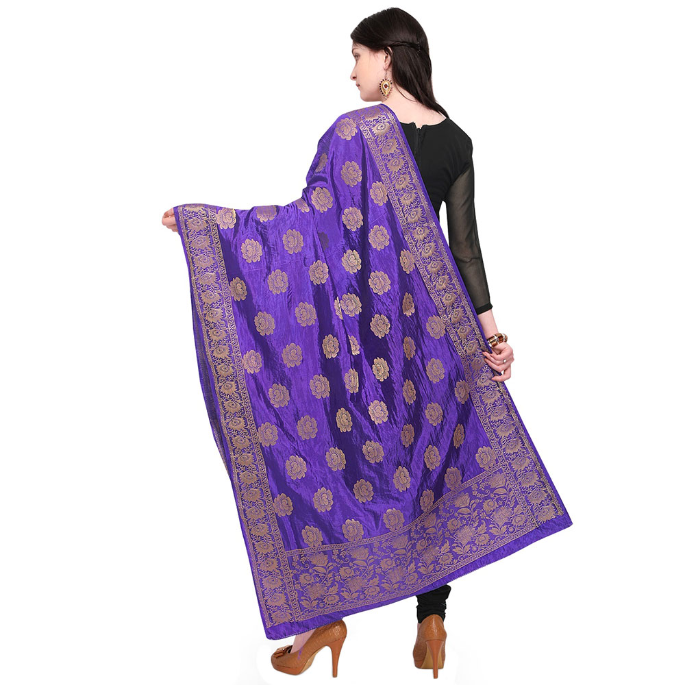 Grape Violet Golden Motif Banarsi Art Silk Dupatta