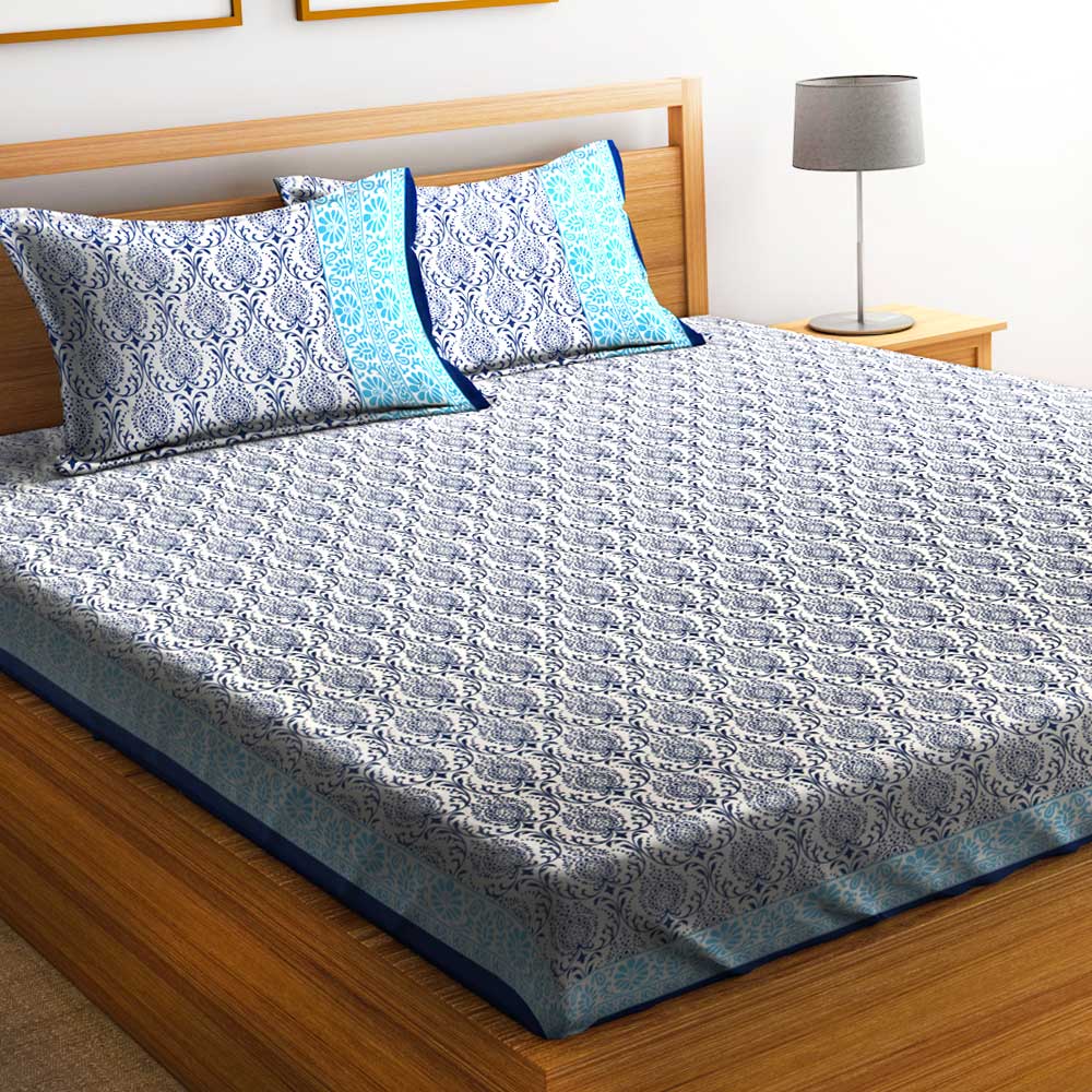 Chic Home Premium Cotton Printed Double Bed Sheet with 2 Pillow Covers: