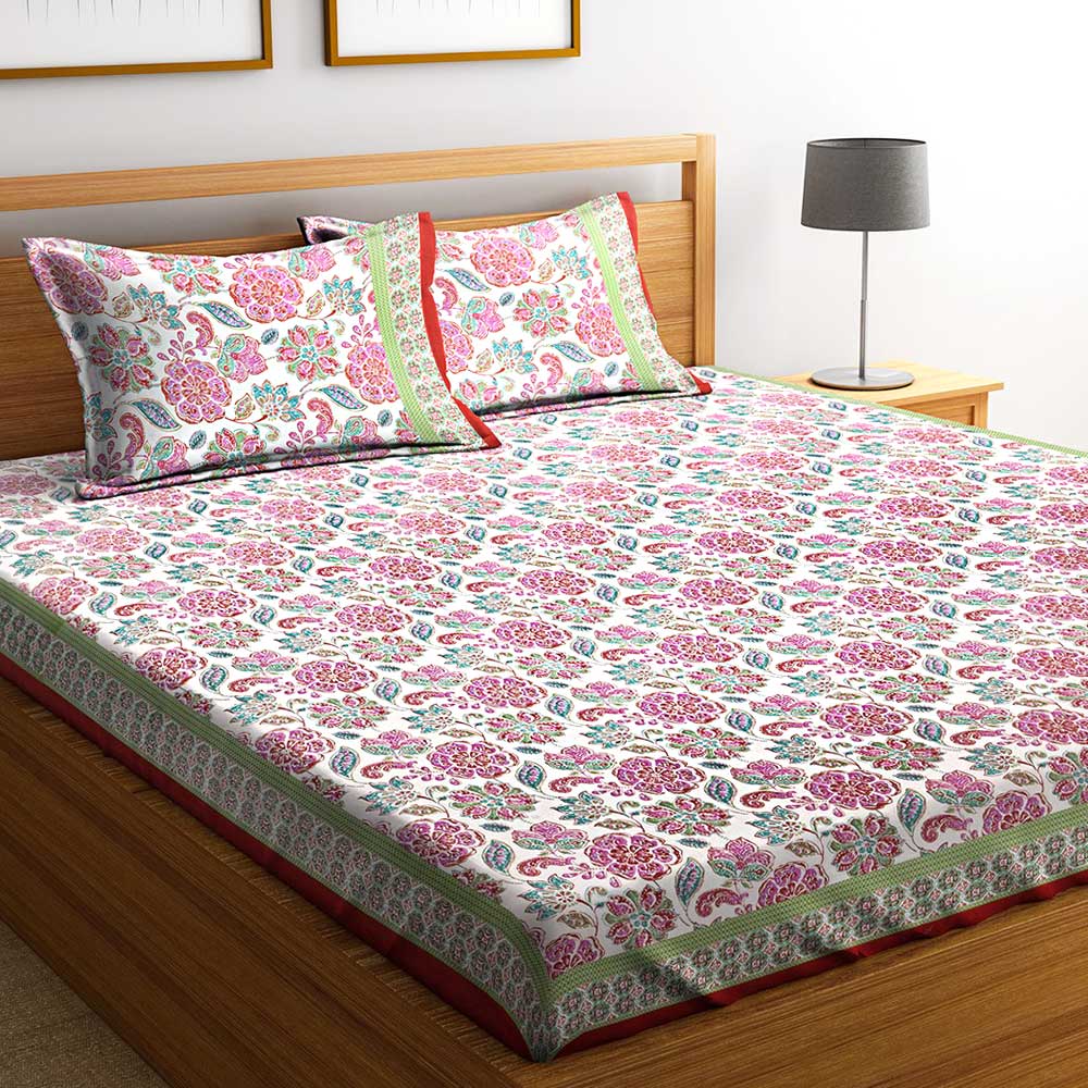 Chic Home Premium Cotton Printed Double Bed Sheet with 2 Pillow Covers: