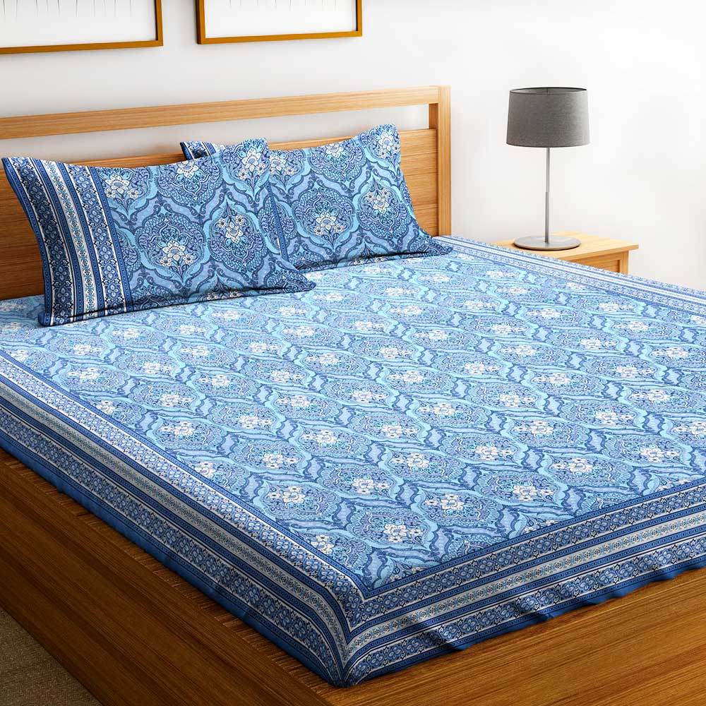 Chic Home Premium Cotton Printed Double Bed Sheet with 2 Pillow Covers: