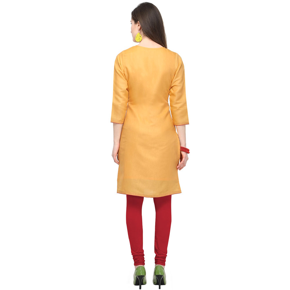 Pastel Orange Cotton Stitched Satin Fabric Kurtis With Full Cotton Inner