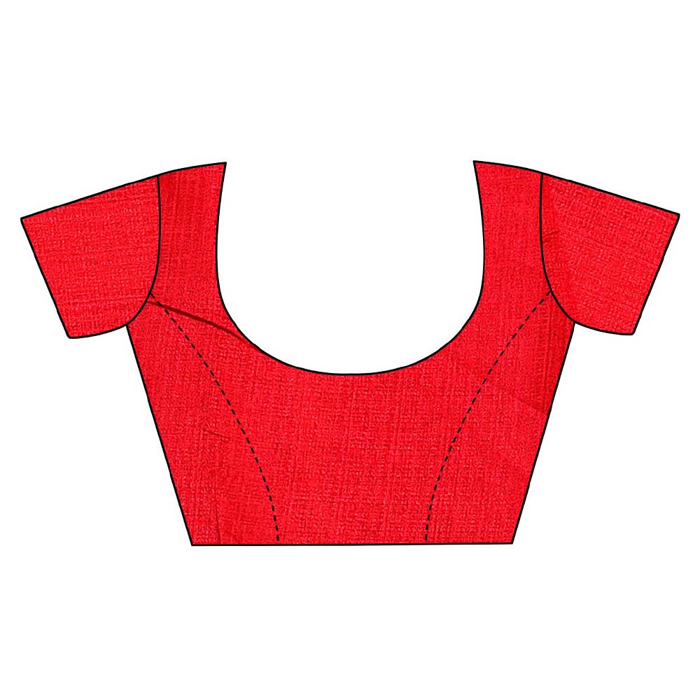 Blue With Red Kathak Women's Khadi Silk Printed Saree With Blouse Piece