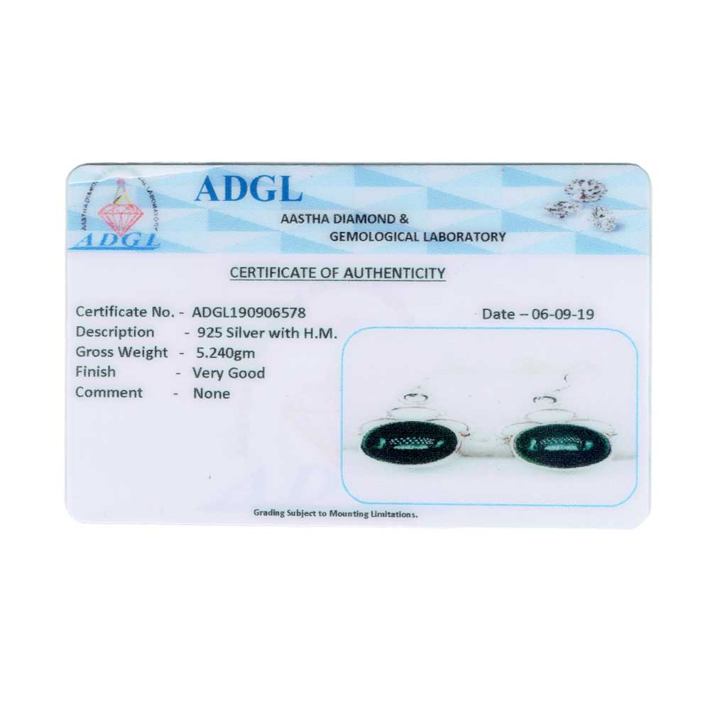 92.5 Sterling Silver Earrings Designer Green Agate Single Wire Hook Earrings