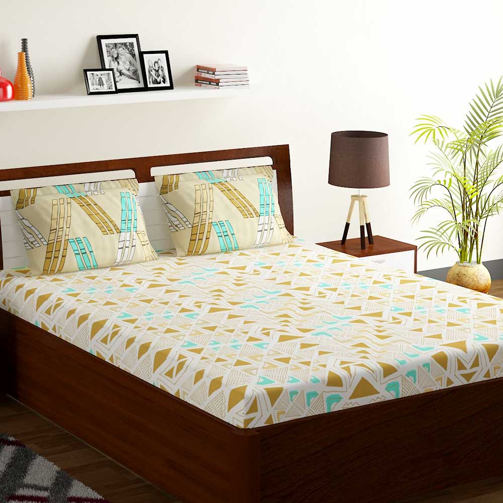 Bombay Dyeing Orchid Green Abstract 120 TC Cotton Double 1 Bedsheet With 2 Pillow Covers