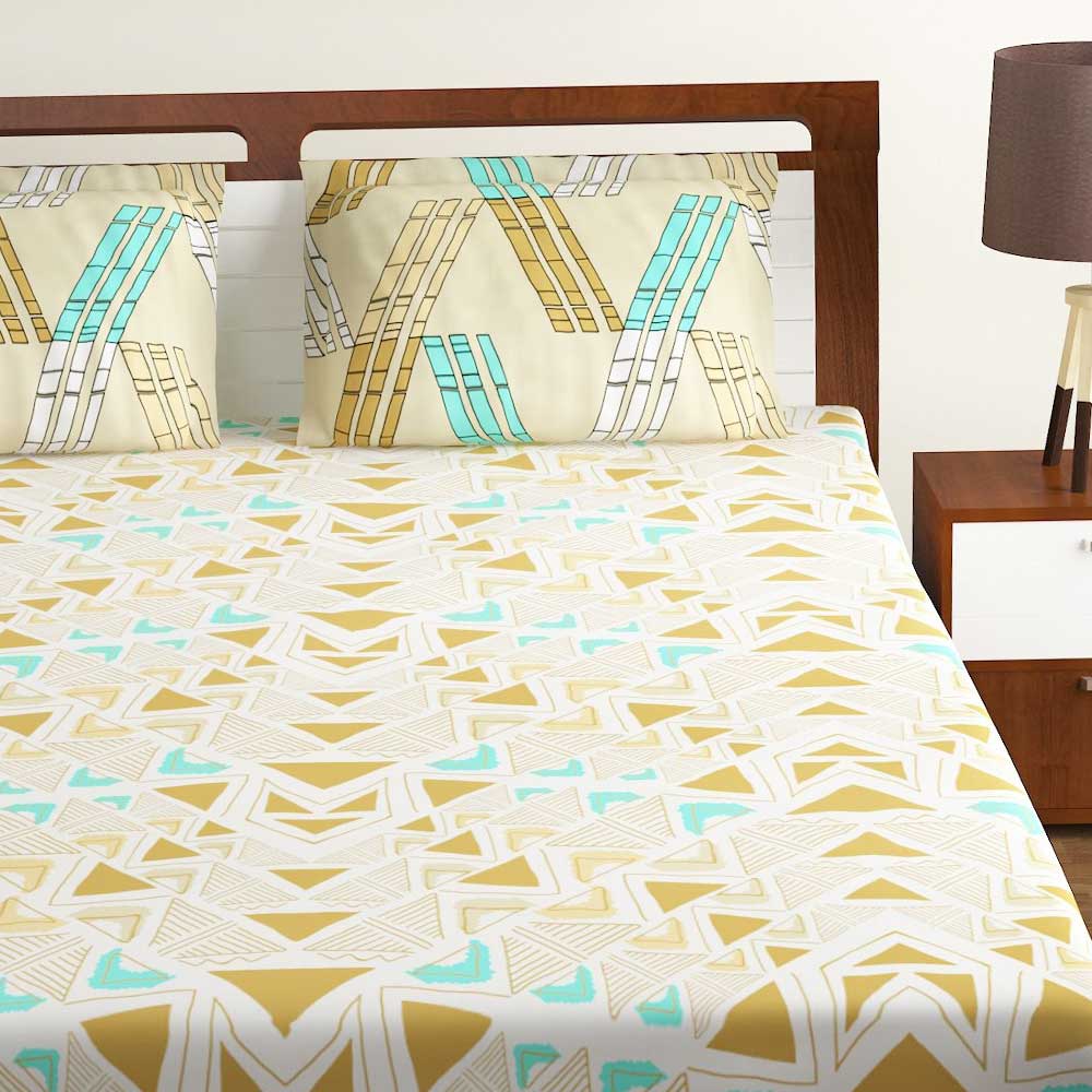 Bombay Dyeing Orchid Green Abstract 120 TC Cotton Double 1 Bedsheet With 2 Pillow Covers