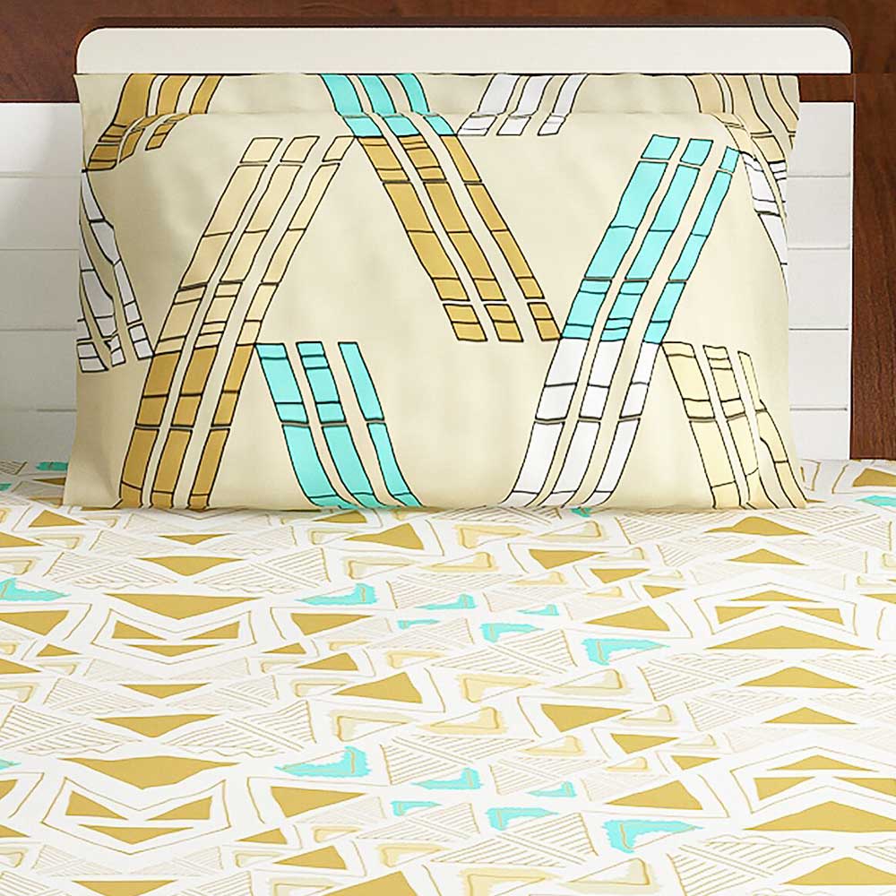 Bombay Dyeing Orchid Green Abstract 120 TC Cotton Double 1 Bedsheet With 2 Pillow Covers