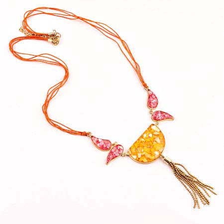 Orange and Pink Bib Necklace New Beautiful Jewellery